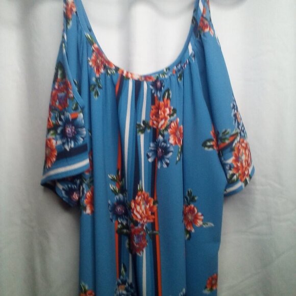 Venus Dress XL Cold Shoulder Short Sleeve Floral Blue - Picture 11 of 14
